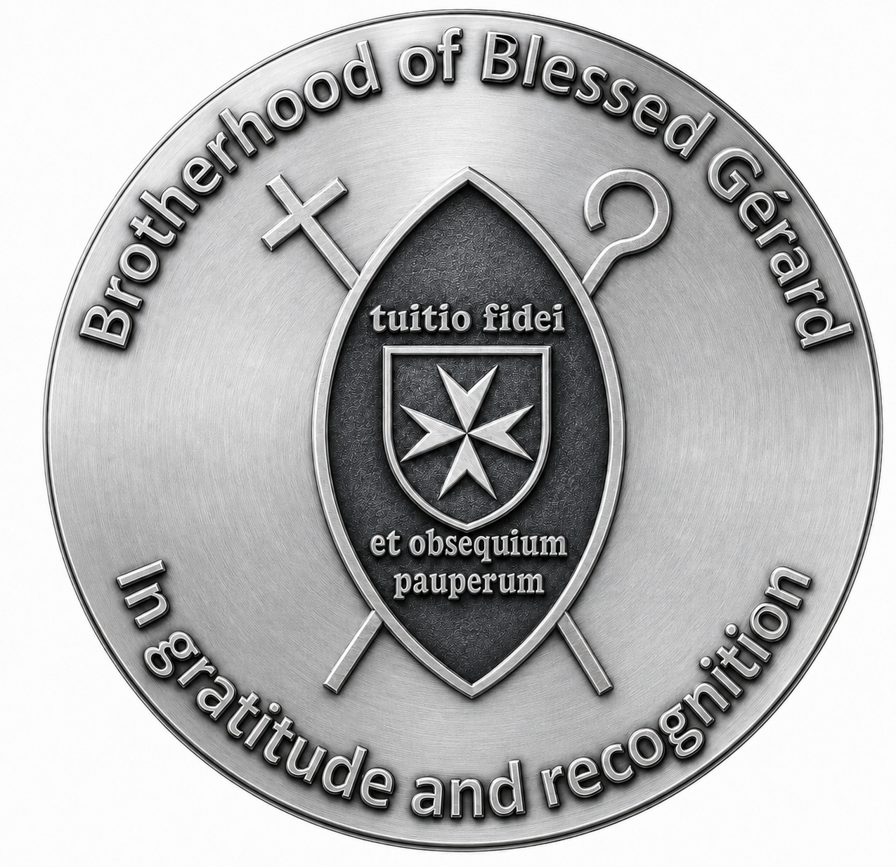 Close-up of the Silver Brotherhood of Blessed Gérard Medal of Merit