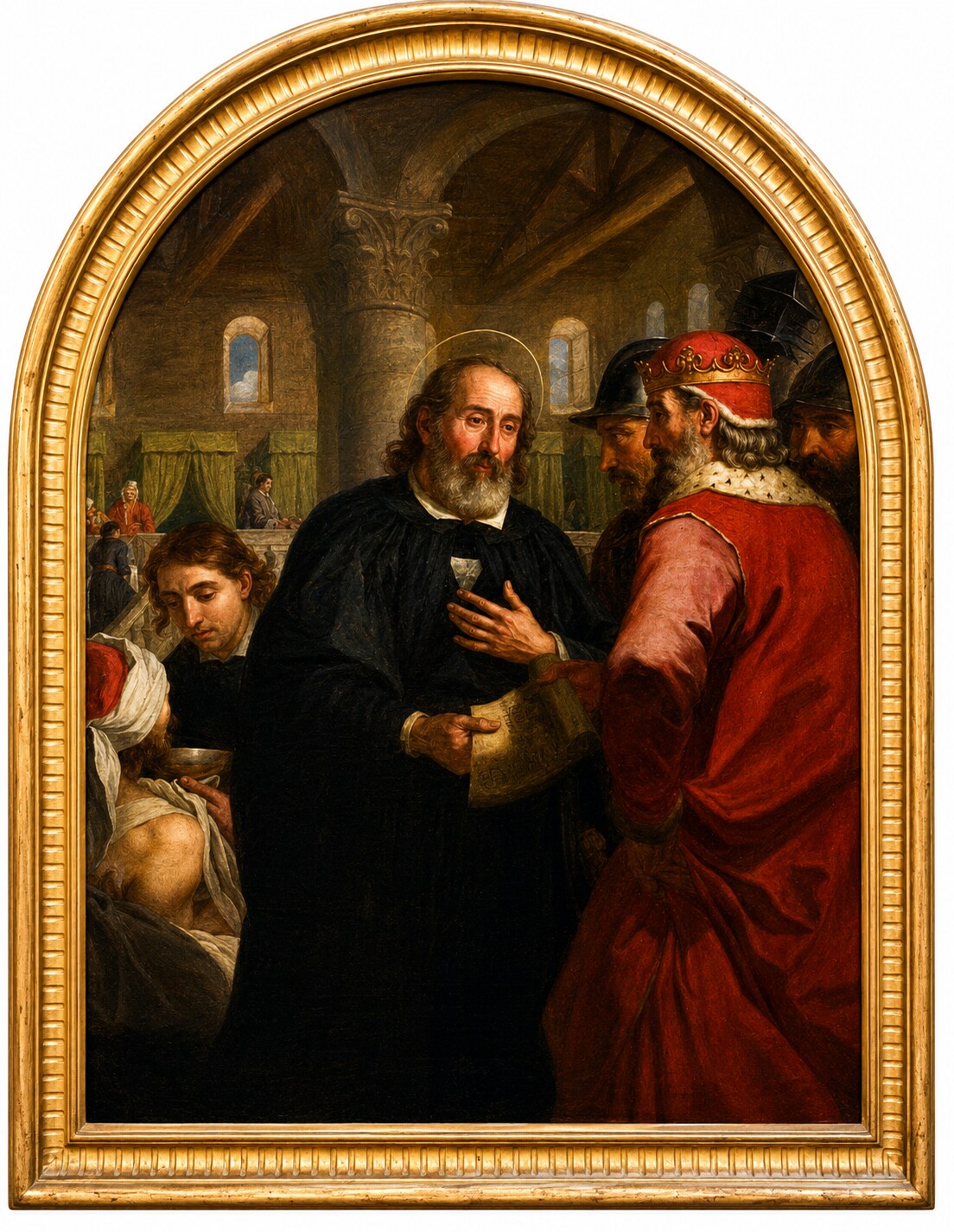 Restored painting by Antoine de Favray of Blessed Gérard receiving Godfrey of Bouillon