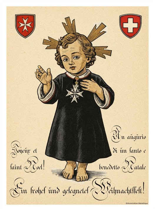 Historical devotional print of the Infant Jesus of Prague with Maltese crosses