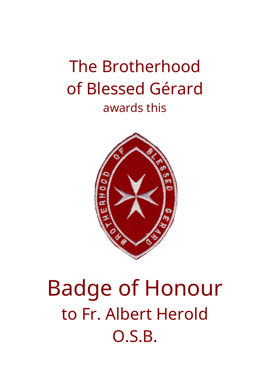 Historical certificate imprint for Father Albert Herold O.S.B.’s Badge of Honour