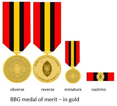 Gold Brotherhood of Blessed Gérard Medal of Merit with obverse, reverse, miniature and ribbon bar