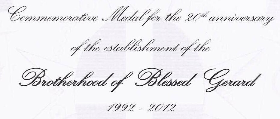Original inscription describing the medal as a commemorative medal for the twentieth anniversary of the Brotherhood of Blessed Gérard