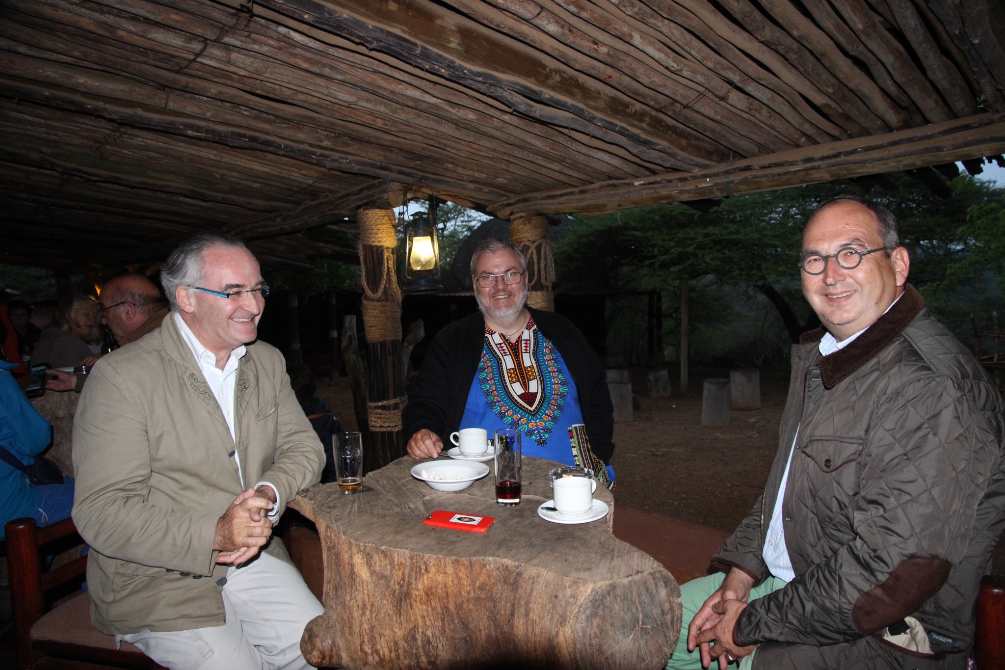 Dominique Prince de La Rochefoucauld-Montbel with Father Gérard during an evening gathering on 26 October 2017
